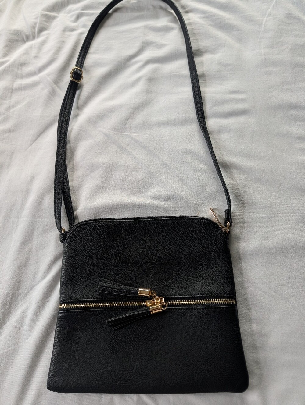 Ladies Black Faux Leather Tassel Crossbody Bag. Size 9 X 10. Never Been Carried.